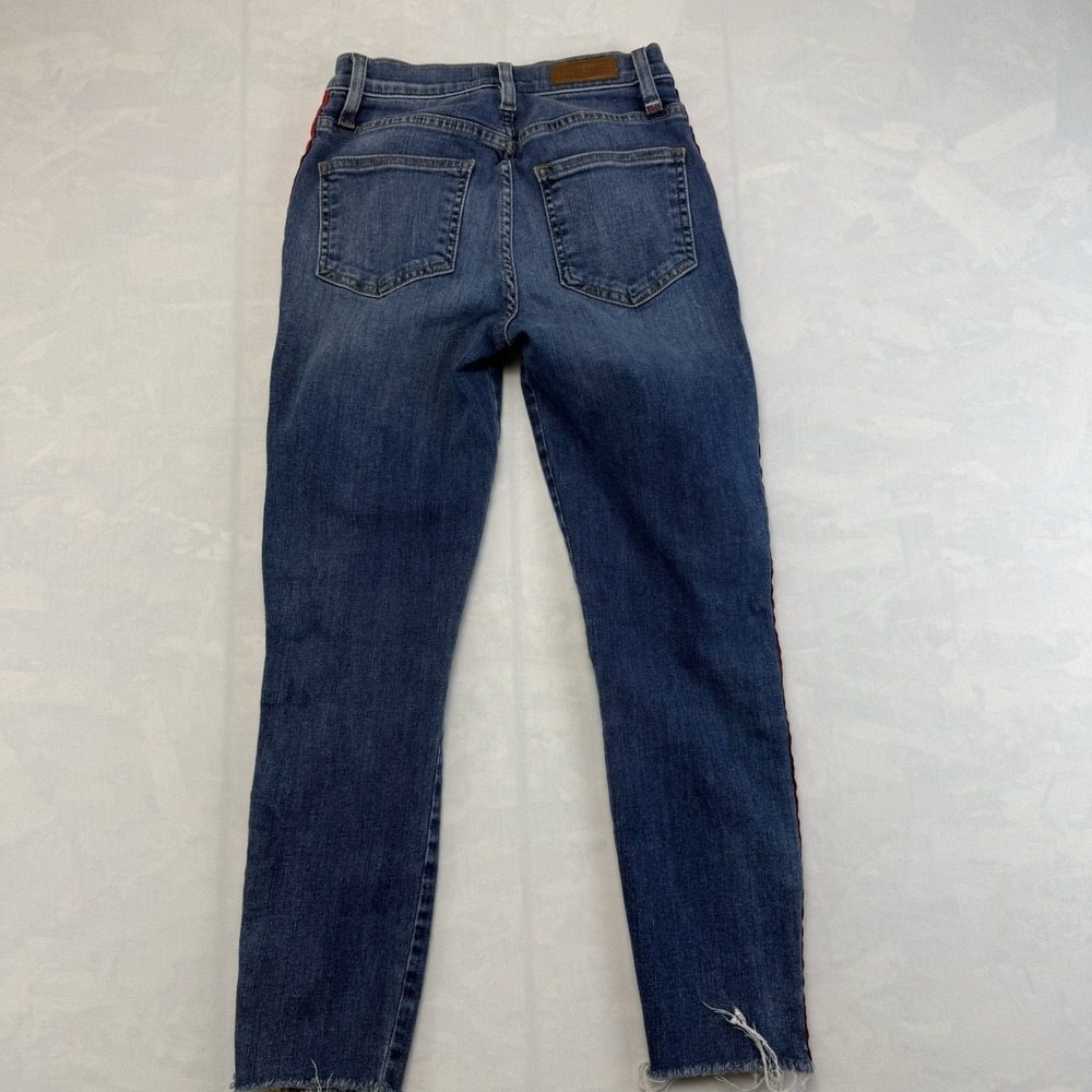 Etienne Marcel Dark Wash Red Ribbon Side Zipper Cropped Jeans Size 24 USA Made - Picture 6 of 6